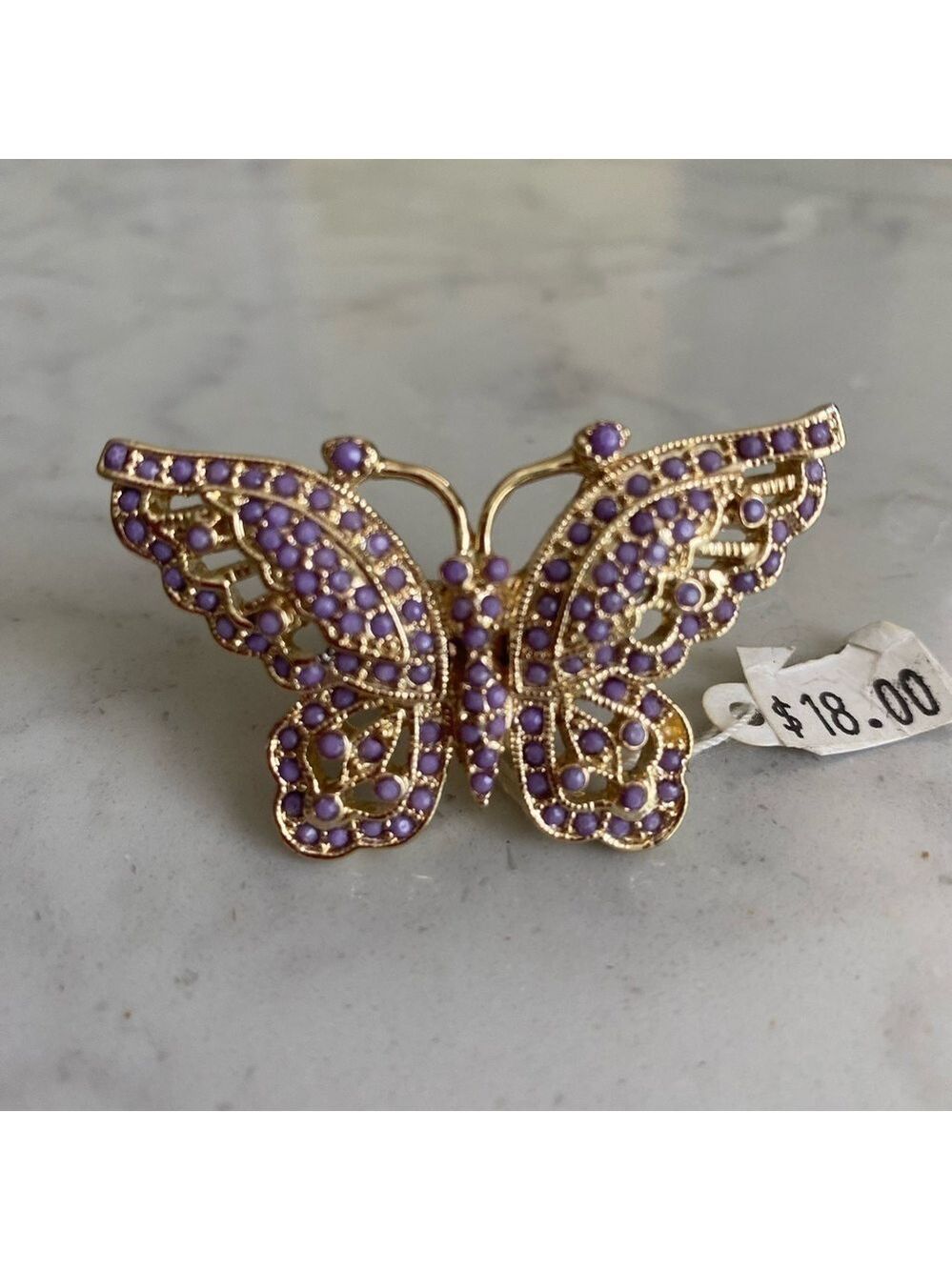 Gold and Purple Crystal Butterfly Ring Size 5/6